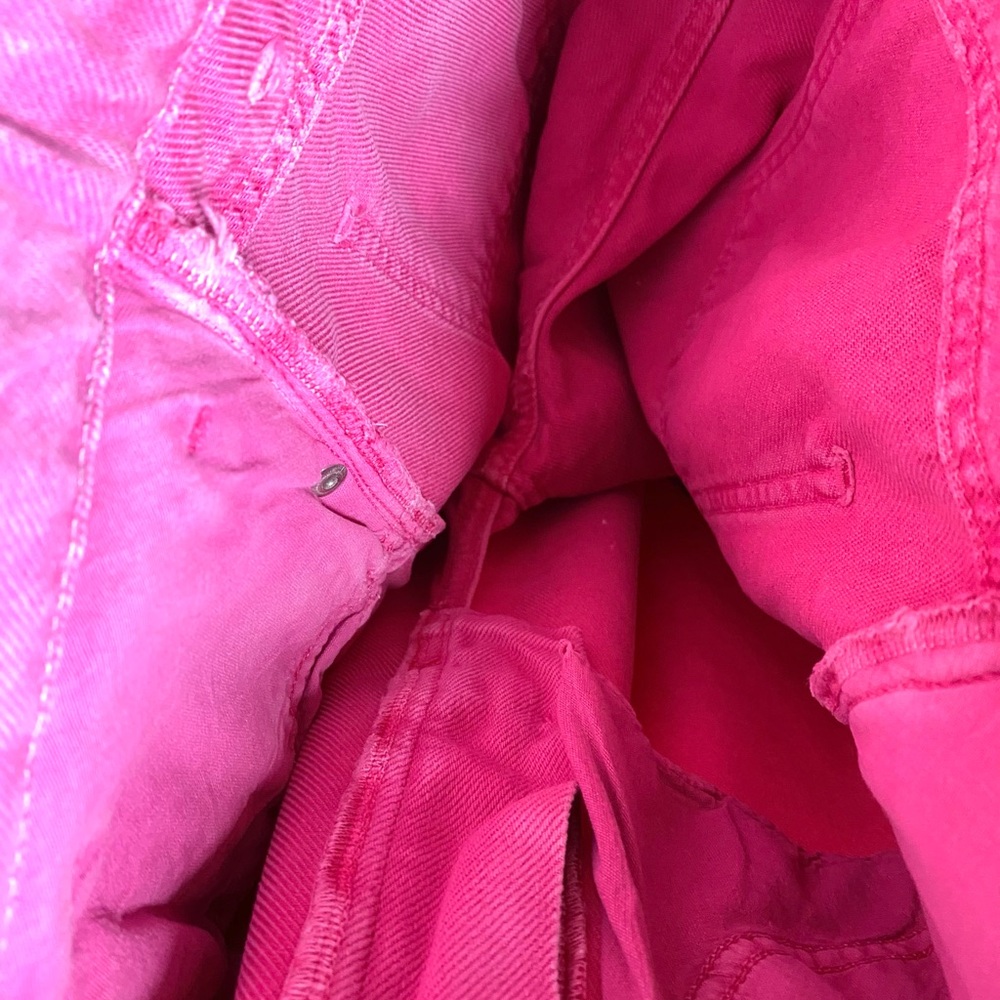 Zara Vibrant Pink Denim wide leg high waist raw hem cotton Jeans - Picture 8 of 11